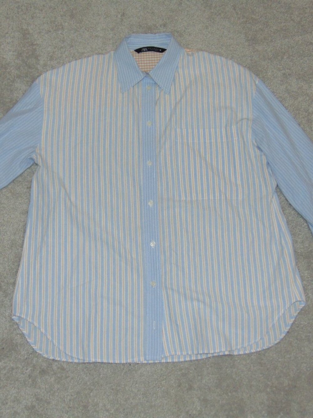 Zara Shirt Womens XS Long Sleeve Button Up Blue Stripe Cotton